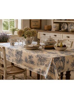 Daisy Kingdom Springtime Toile Fabric Panel Blue White Cottagecore 72x43